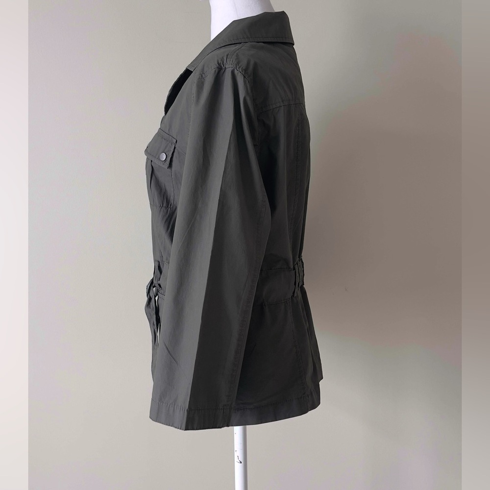 Willie Smith Women's Greenish Gray Utility Belted3/4 Sleeve Jacket EUC - Picture 2 of 8